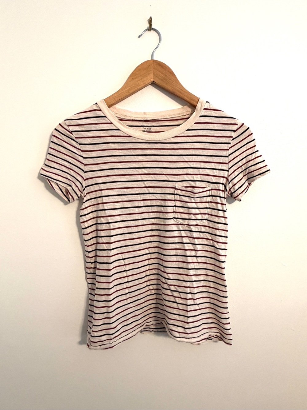 Madewell • Cream Tee with Burgundy and Navy Stripes